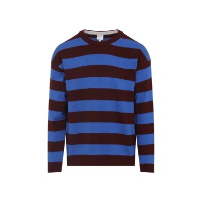 Paul Smith Lambswool Blue And Maroon Stripe Crew Neck Sweater Red