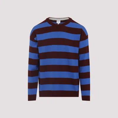 Paul Smith Lambswool Blue And Maroon Stripe Crew Neck Sweater Red
