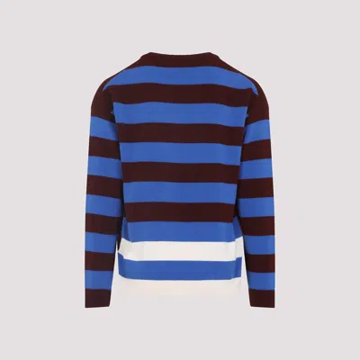Paul Smith Lambswool Blue And Maroon Stripe Crew Neck Sweater Red