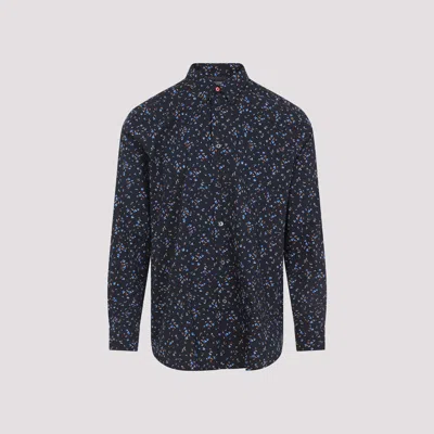 Paul Smith Floral Patterned Cotton Shirt With Classic Collar In Blue