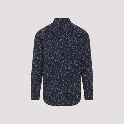 Paul Smith Floral Patterned Cotton Shirt With Classic Collar In Blue