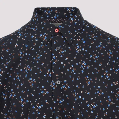 Paul Smith Floral Patterned Cotton Shirt With Classic Collar In Blue