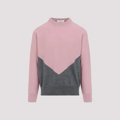 Jil Sander High Neck Color-blocked Sweater With Chevron Design In Pink
