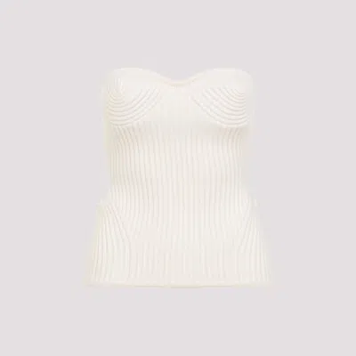 Jean Paul Gaultier White Merino Wool Ribbed Stretch Corset In White