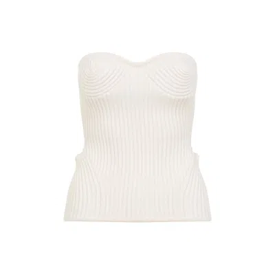Jean Paul Gaultier White Merino Wool Ribbed Stretch Corset In White