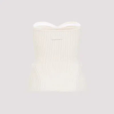 Jean Paul Gaultier White Merino Wool Ribbed Stretch Corset In White