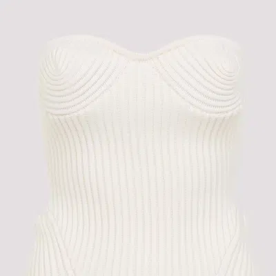 Jean Paul Gaultier White Merino Wool Ribbed Stretch Corset In White