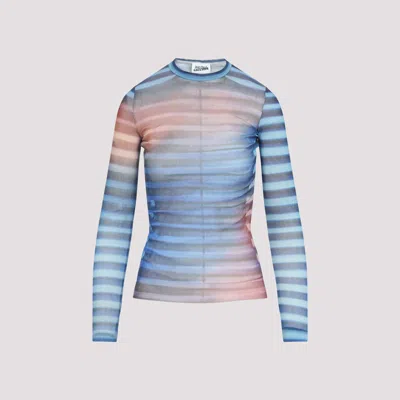 Jean Paul Gaultier Air Print Striped Mesh Crew Neck Top In Multi