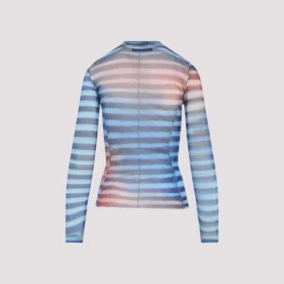 Jean Paul Gaultier Air Print Striped Mesh Crew Neck Top In Multi