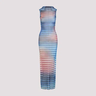 Jean Paul Gaultier Mesh Printed "air" Long Dress In Blue
