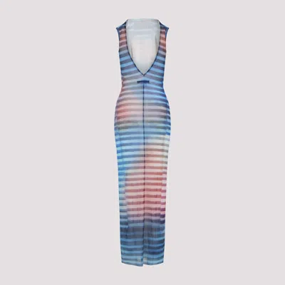 Jean Paul Gaultier Mesh Printed "air" Long Dress In Blue