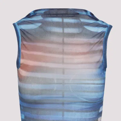 Jean Paul Gaultier Mesh Printed "air" Long Dress In Blue