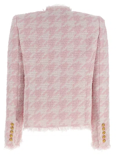 Balmain Tweed Frayed-edge Blazer In Pink