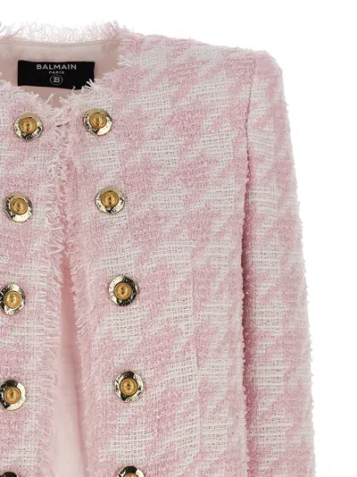 Balmain Tweed Frayed-edge Blazer In Pink
