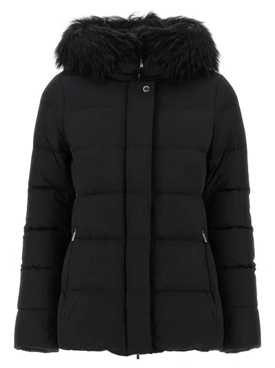 Moorer Hooded Jacket With Fur Trim And Quilted Pattern In Black