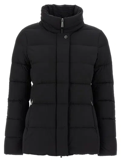 Moorer Hooded Jacket With Fur Trim And Quilted Pattern In Black