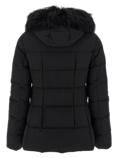 Moorer Hooded Jacket With Fur Trim And Quilted Pattern In Black