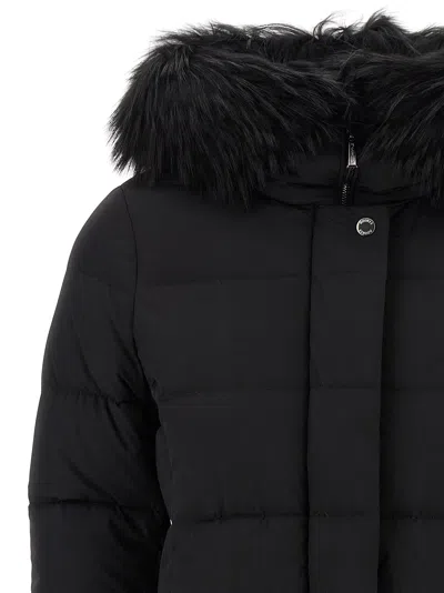 Moorer Hooded Jacket With Fur Trim And Quilted Pattern In Black