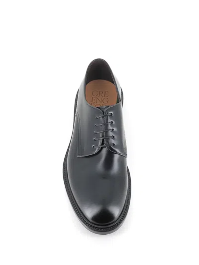 Green George Leather Derby Shoes In Black