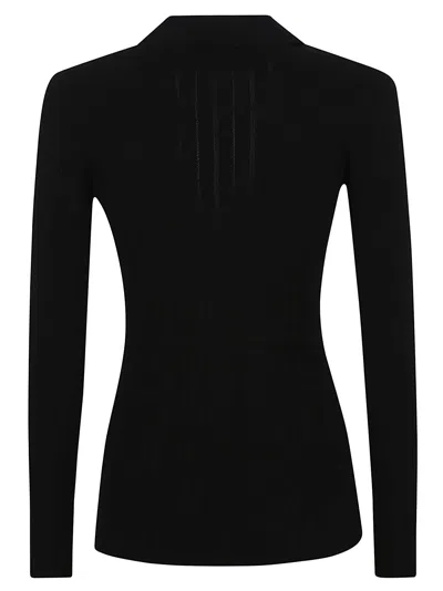 Elisabetta Franchi Deep V-neck Sweater With Gold Accent And Ribbed Texture In Black