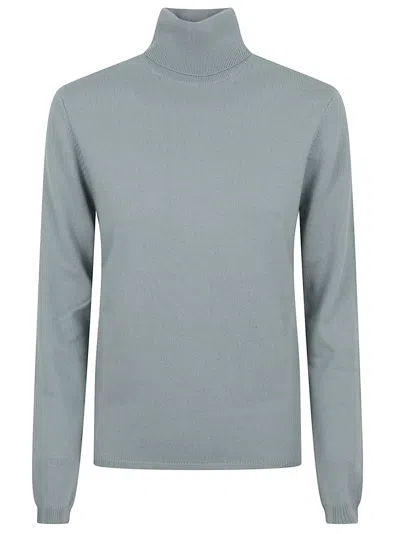 Allude Thin Cashmere Turtleneck Sweater With Ribbed Detailing In Gray