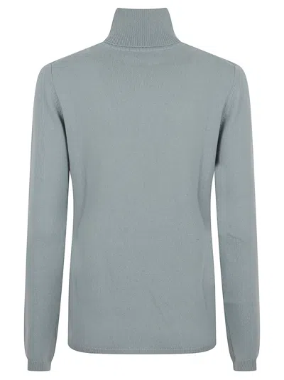 Allude Thin Cashmere Turtleneck Sweater With Ribbed Detailing In Gray