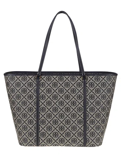 Tory Burch Geometric Patterned Shopper Bag With Sturdy Handles In Blue