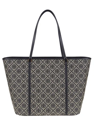 Tory Burch Geometric Patterned Shopper Bag With Sturdy Handles In Blue