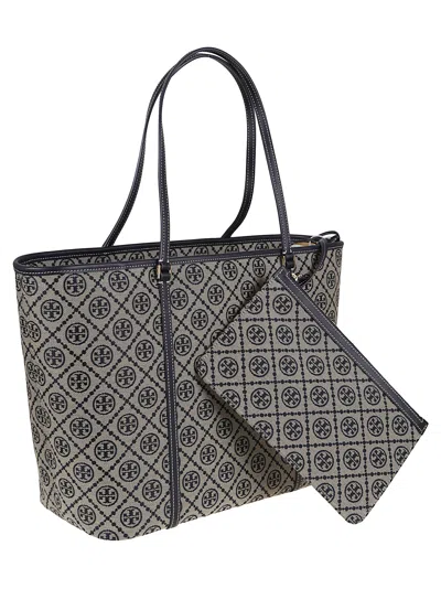 Tory Burch Geometric Patterned Shopper Bag With Sturdy Handles In Blue