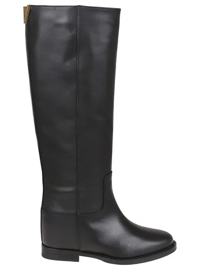 Via Roma 15 Knee-high Calfskin Boots With Gold-tone Accent In Animal Print