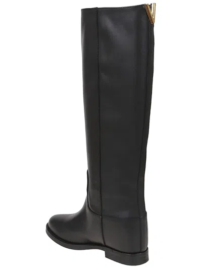 Via Roma 15 Knee-high Calfskin Boots With Gold-tone Accent In Animal Print