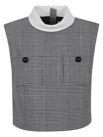 Self-portrait Prince Checked Top In Gray