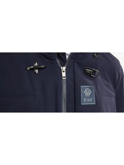 Fay Hooded Jacket With Adjustable Neck Strap In Blue
