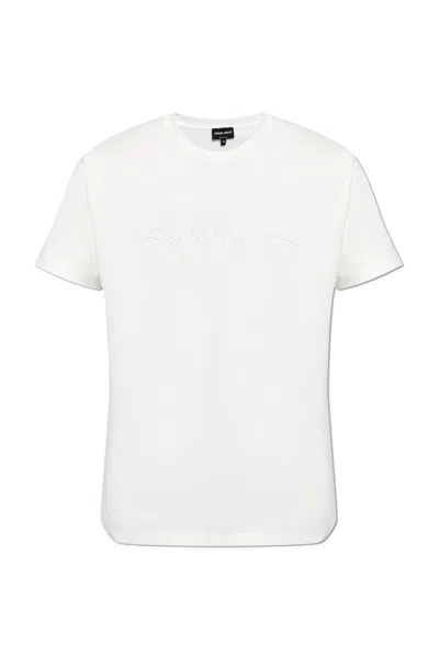 Giorgio Armani Pure Cotton Interlock Signature Logo T-shirt In White