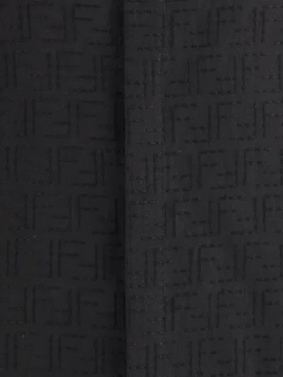 Fendi Men Black Oversize Shirt With Short Wide Sleeves And All-over Ff Embroidery In Linen Blend Man In Black