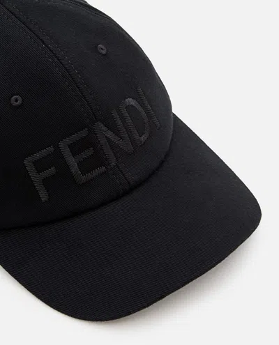 Fendi Men Wool Blend Baseball Hat With Logo Embroidery In Black