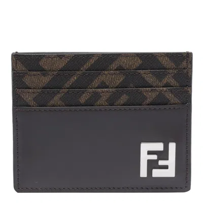 Fendi Squared Ff Brown Card Holder In Black