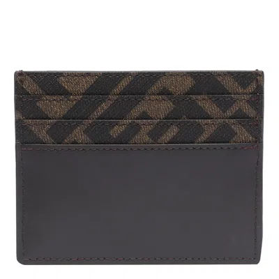 Fendi Squared Ff Brown Card Holder In Black