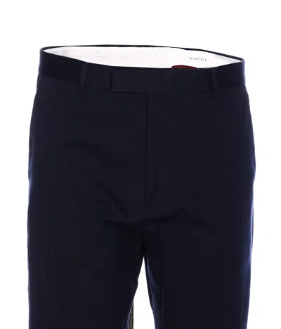 Gucci Tailored Trousers With Web Ribbon Detail In Blue