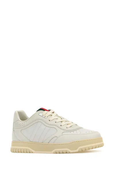 Gucci Men Re-web Leather Sneakers In White