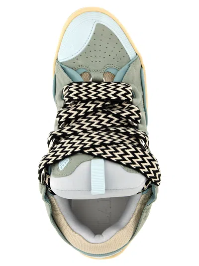 Lanvin Suede Leather Curb Sneakers In Blue