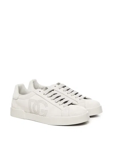 Dolce & Gabbana Calfskin Strobel Portofino Light Sneakers In Neutral