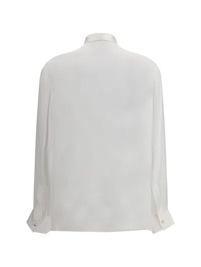 Dolce & Gabbana Long Sleeve Top With Bow And Pleats In White