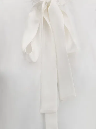 Dolce & Gabbana Long Sleeve Top With Bow And Pleats In White