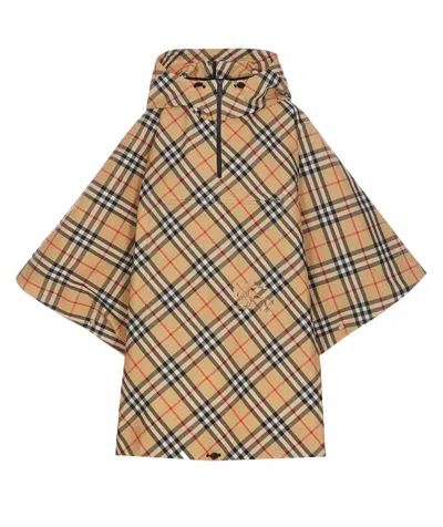 Burberry Check Hooded Cape In Brown