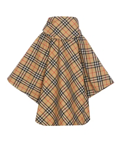 Burberry Check Hooded Cape In Brown