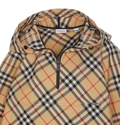 Burberry Check Hooded Cape In Brown