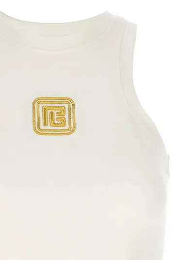 Balmain Retro Pb Stretch Tank Top In White