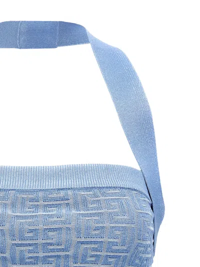 Balmain Knit Halterneck Top With Pb Labyrinth Monogram In Blue