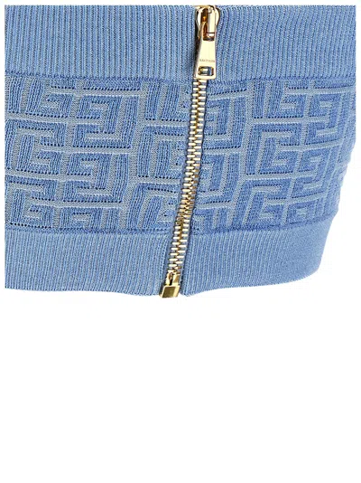 Balmain Knit Halterneck Top With Pb Labyrinth Monogram In Blue